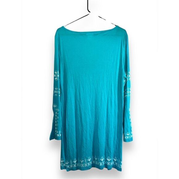 VENUS Women's Blue Floral Aztec Long Sleeve V-Neck Tassle Dress sz M Boho Beachy - Picture 5 of 6